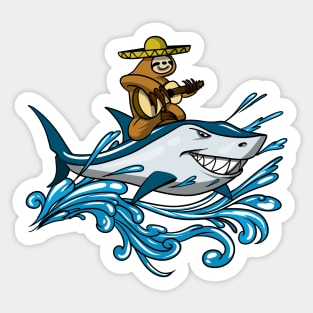 Lazy Sloth With Guitar Riding Shark Sticker